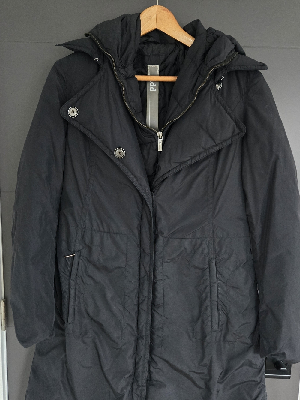 Add Down Women's 2 Piece Black Hooded Puffer Coat with Separate Vest